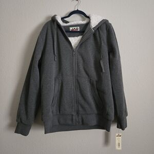 JAD Thick Fleece Gray Zip-Up Hoodie For Men Sz L
